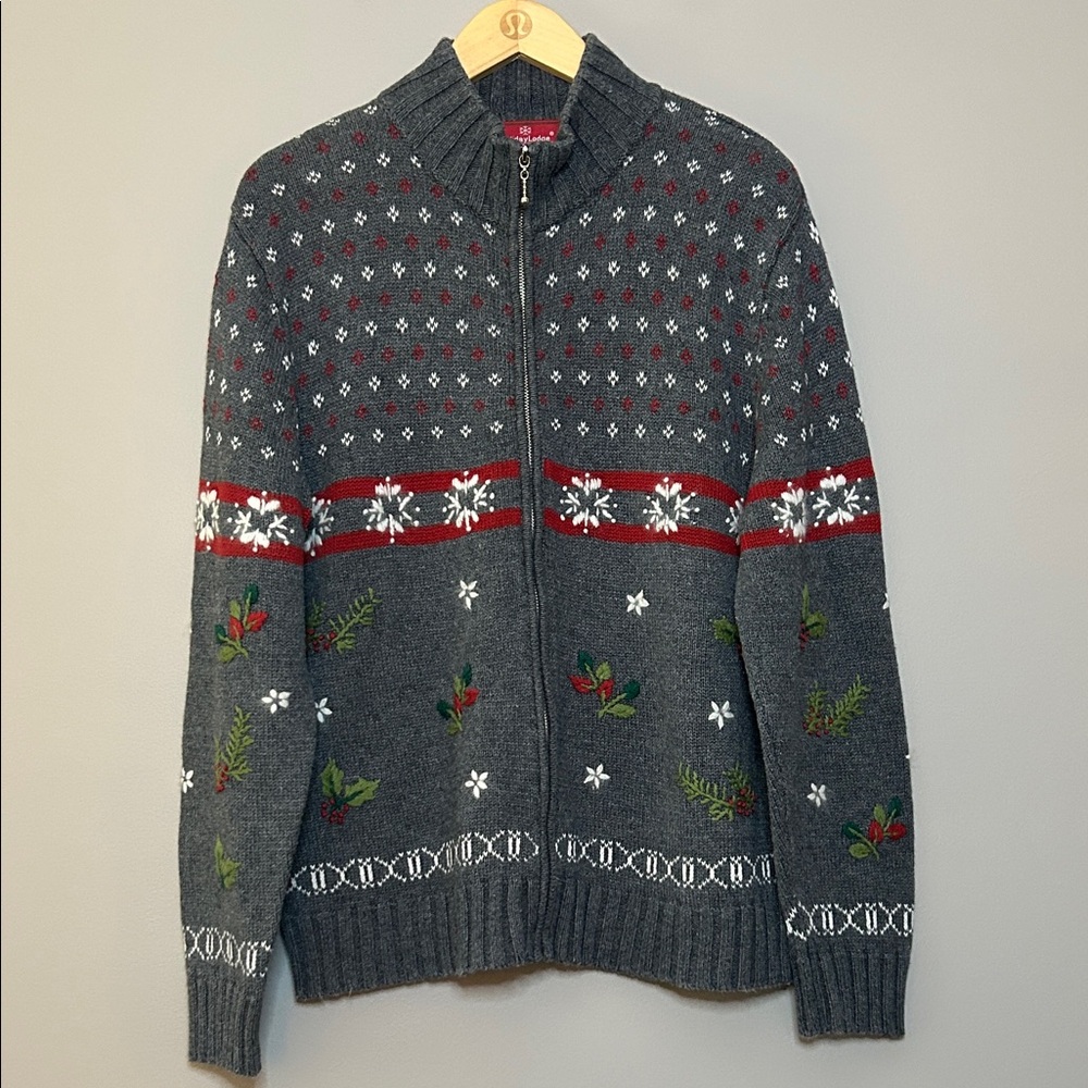 Vintage Holiday Lodge by NorthCrest Winter Holiday Cardigan Sweater Size XL